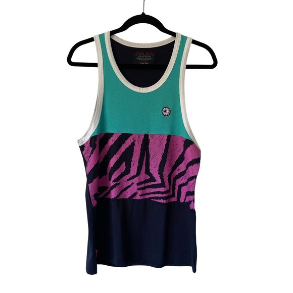 Mishka Brooklyn S Zebra Print Tank Top Cotton Sleeveless Multicolor Design Y2K - Picture 1 of 7